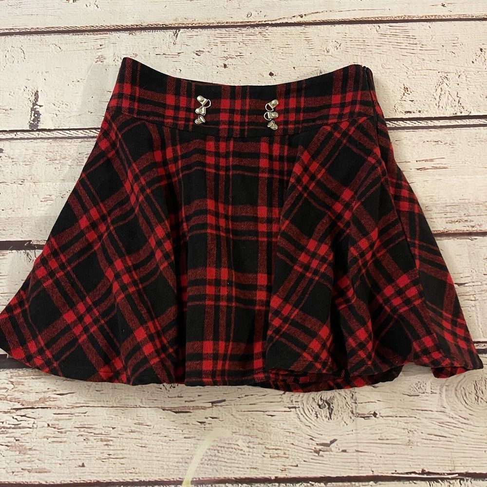 Chartou Plaid Short Skirt Size Small Black‎ & Red Punk Goth Women's